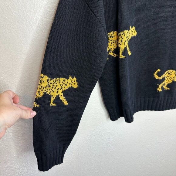 Rails Perci Sweater XS Black Leopard Jungle Cat Intarsia Wool Cashmere Blend - Picture 3 of 8